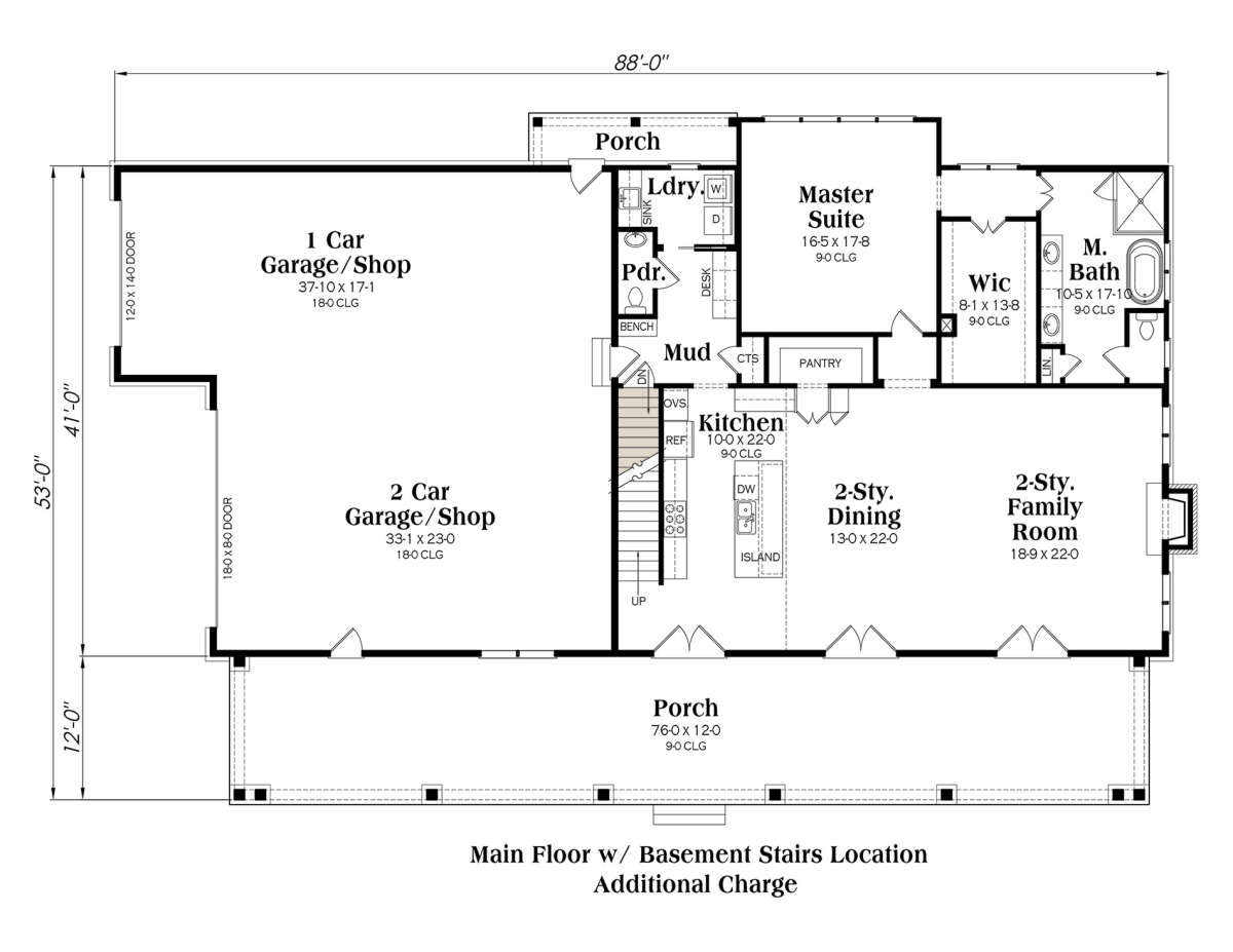 Plan 00900327 — Main Floor w/ Basement Stairs Location floor plan