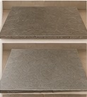 Hearth slab design options for a masonry wood-burning fireplace.
