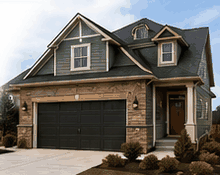 Finished new home exterior with garage