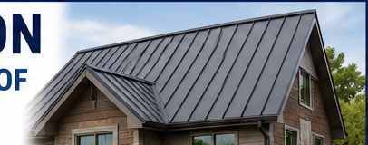 Modern home with a gray standing seam metal roof