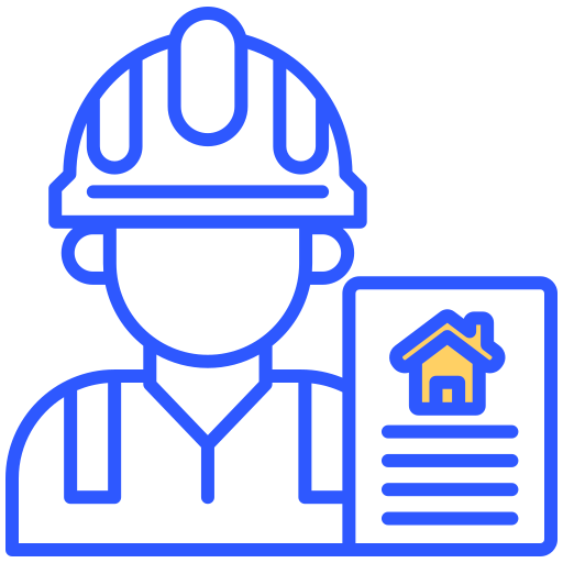 Builder icon showing a hard hat, contractor figure, and house plan document