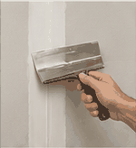 Drywall knife embedding tape into joint compound