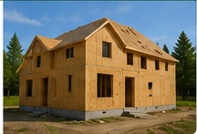 Small SIP construction home with structural insulated panels installed.