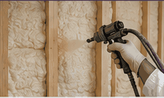 Open-cell spray foam insulation applied between wall studs