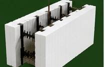 Close-up of an insulated concrete form block with concrete core.