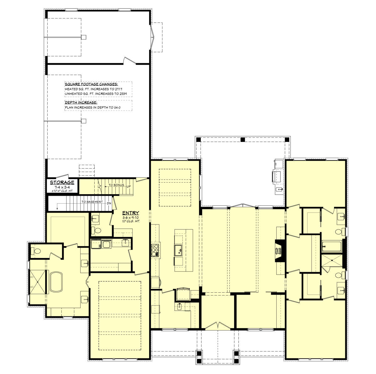 Plan 04100445 — Main Floor w/ Basement Stairs: 3BR, 3.5BA, Kitchen, Dining, Great Rm, Ldry, 3-car garage, Porch, Patio, Fireplace, WIC. House Plan # 041-00445 Main Floor w/ Basement Stairs Location Floor Plan Drawing by America's Best House Plans, Inc. floor plan