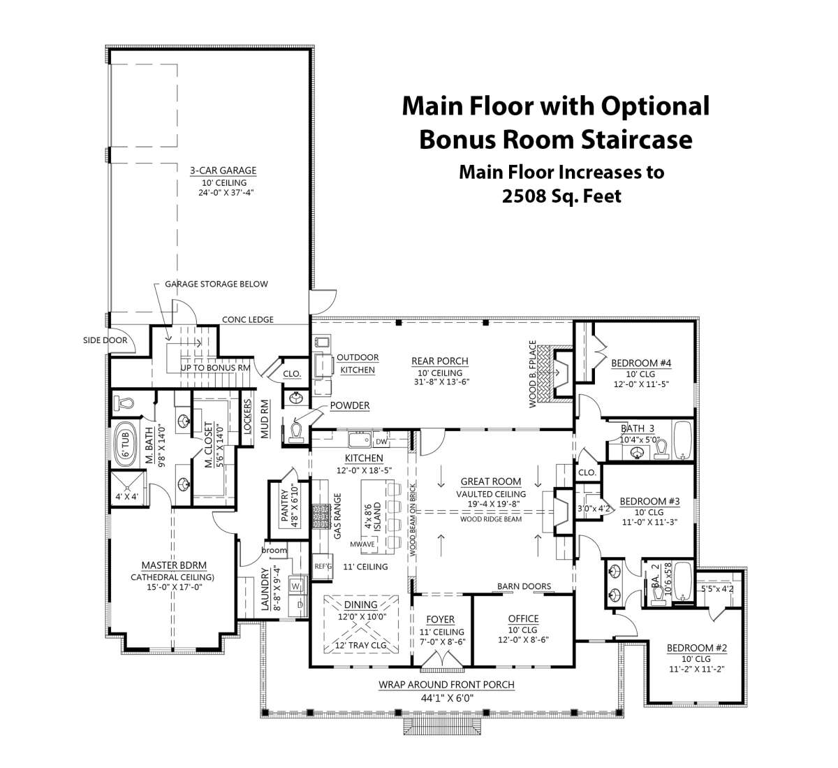 Plan 453400039 — Main Floor w/ Optional Bonus Room Stair Location floor plan