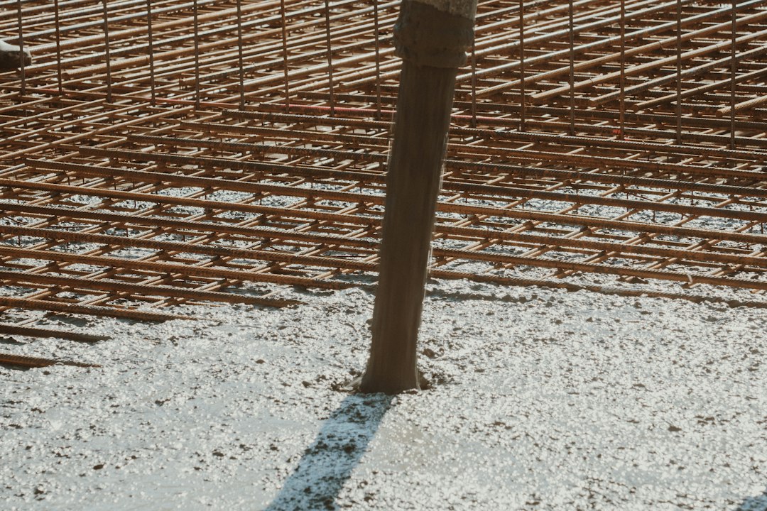 Rebar grid set over gravel before a concrete slab pour
