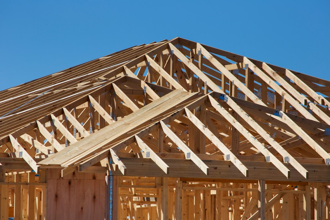 Roof trusses and gable framing on a house under construction